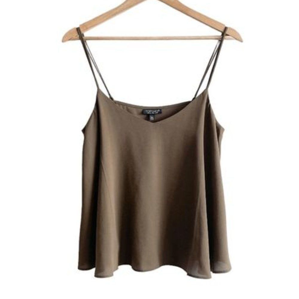 Topshop Womens Tank Top Sleeveless Blouse Flowy Cropped Green Size 8